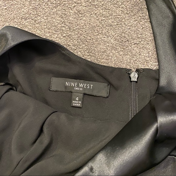 Black satin midi dress with gold trim detail at hem - Picture 4 of 7